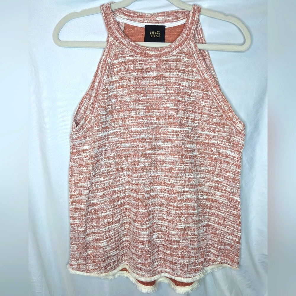 W5 Burnt Orange Fringe Hem Blouse, Small